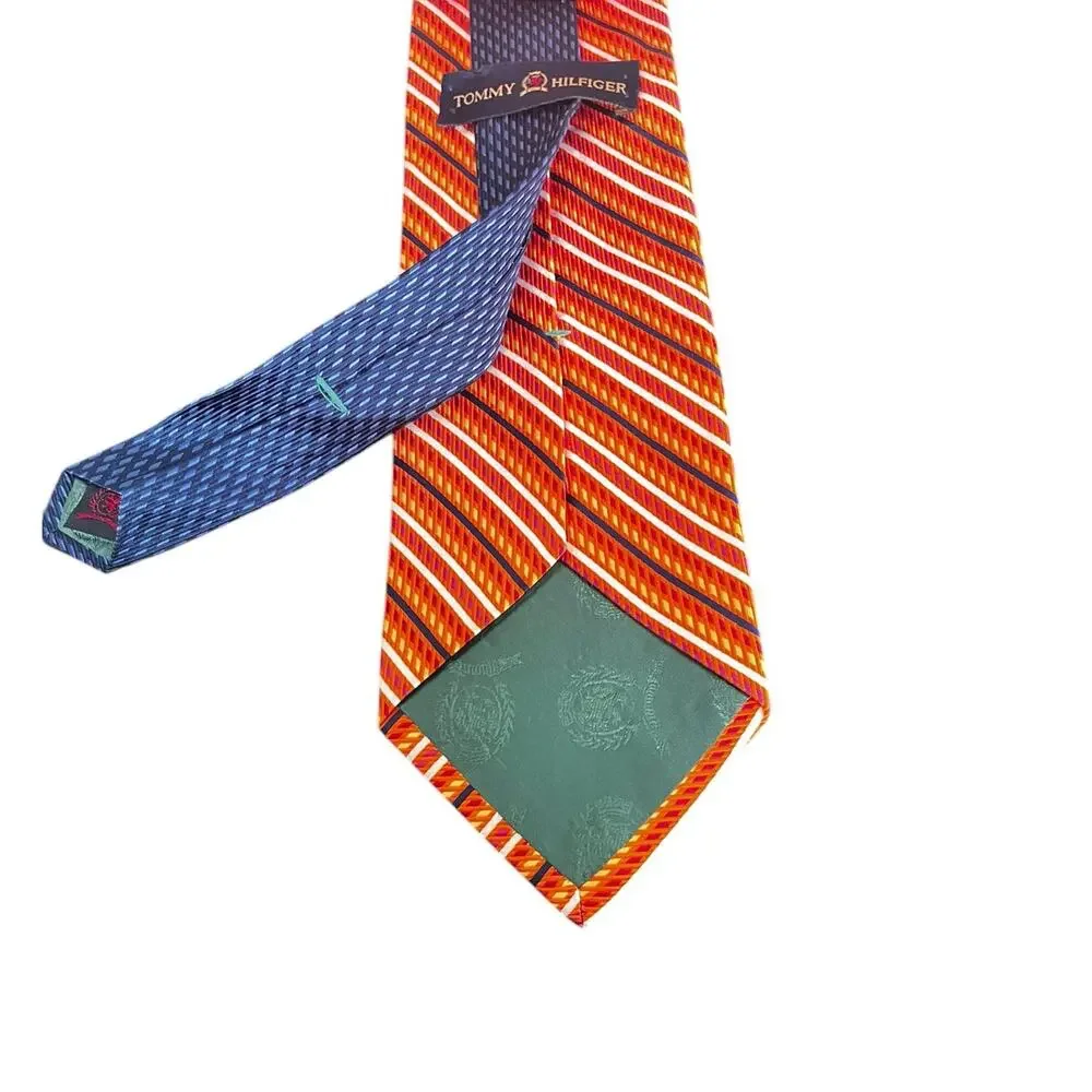Tommy Hilfiger Men's Neck Tie Orange Navy White Stripes